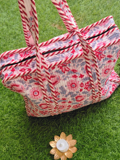 Medium Size Hand Block Tote Bag with Zip