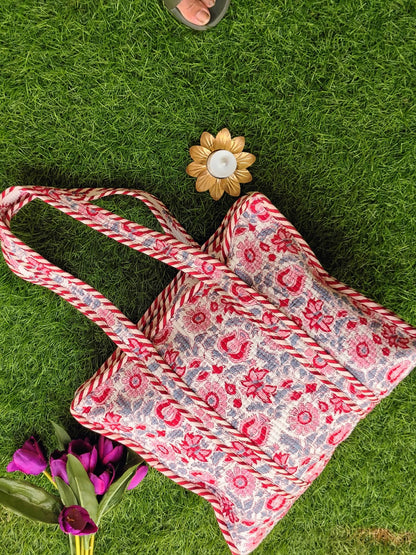 Medium Size Hand Block Tote Bag with Zip