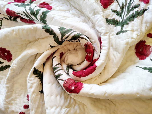 Begum Red Block Reversible Single Bed Quilt