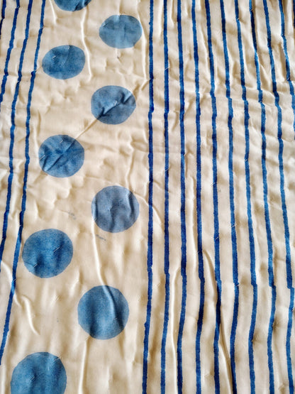 Blue Dot Hand Block Reversible Bed Quilt - Bichhavans