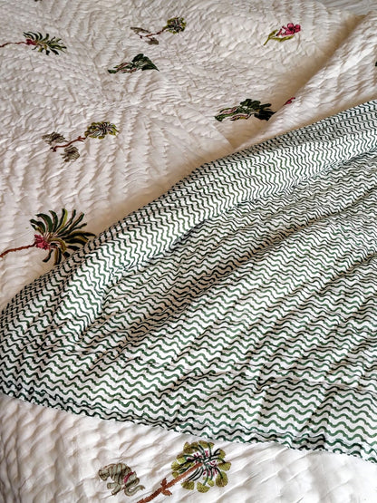 Banana Tree Hand Block Reversible Quilt - Bichhavans