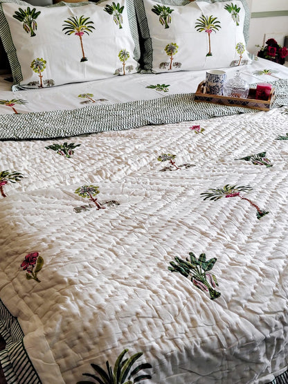 Banana Tree Hand Block Reversible Quilt - Bichhavans