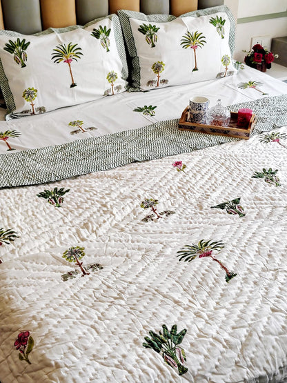Banana Tree Hand Block Reversible Quilt - Bichhavans