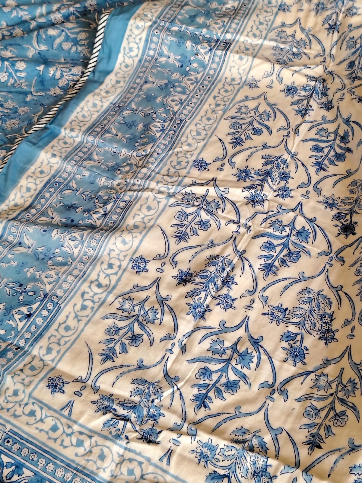 Blue Mughal Hand Block Matching Bedsheet & Dohar Set - Bichhavans