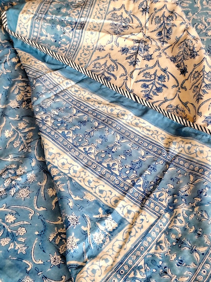 Blue Mughal Hand Block Matching Bedsheet & Dohar Set - Bichhavans