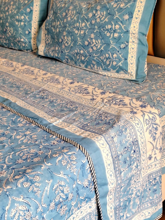 Blue Mughal Hand Block Reversible Dohar - Bichhavans