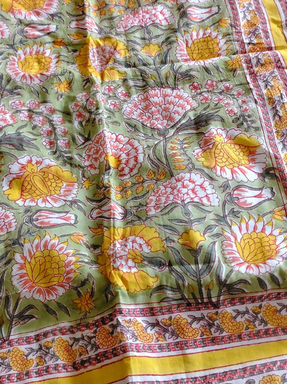 Yellow Marie Hand Block Reversible Dohar - Bichhavans
