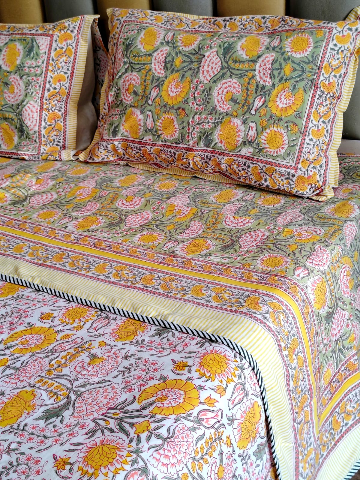 Yellow Marie Hand Block Reversible Dohar - Bichhavans