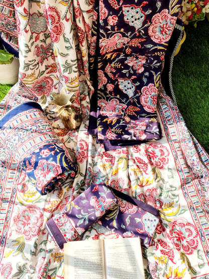 Purple Floral Matching Bedsheet & Dohar Set