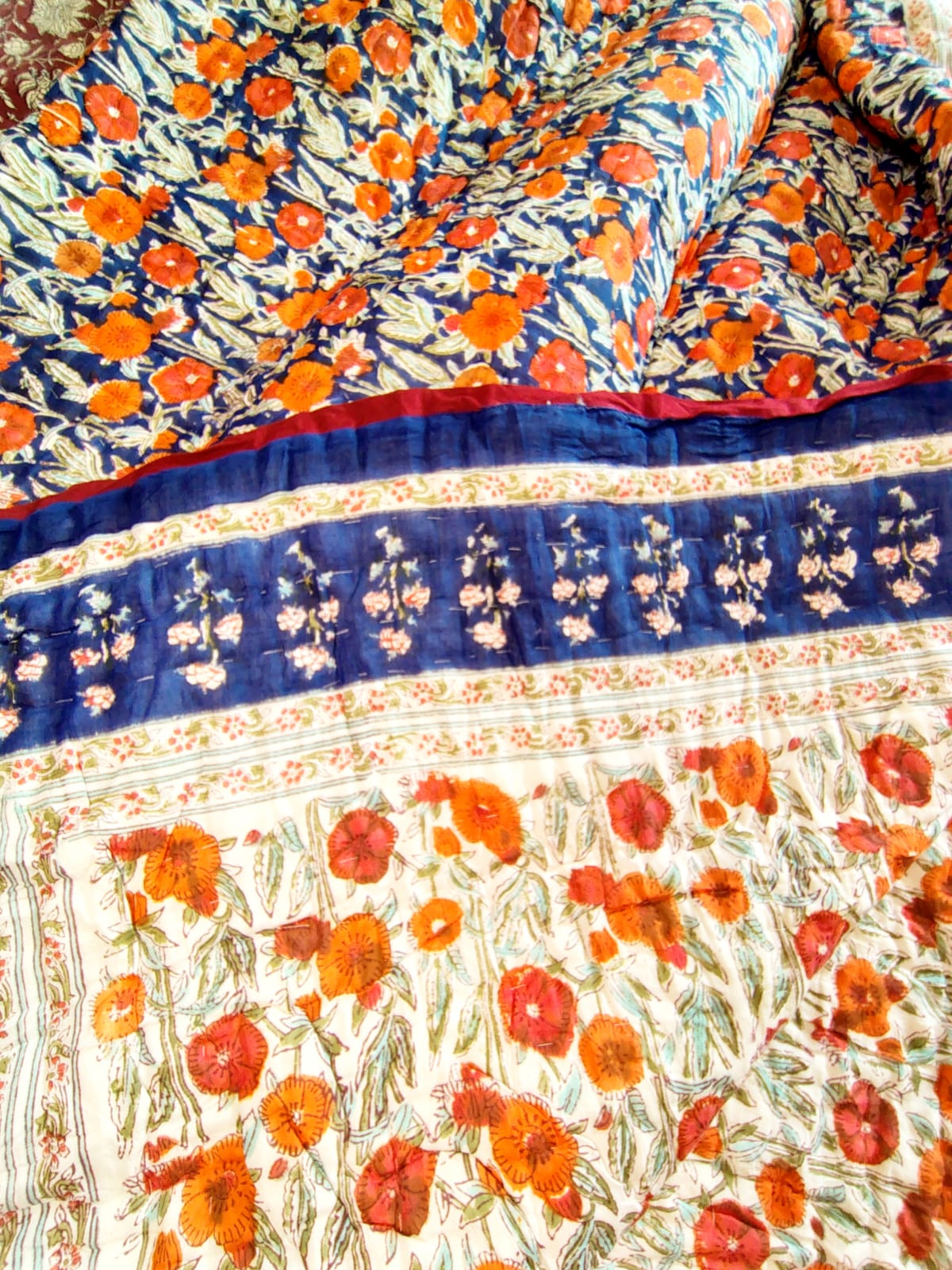 Orange Marie Block Print Bedsheet & Quilt Set