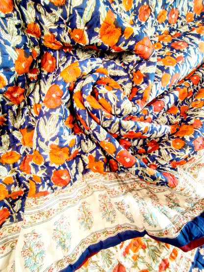 Orange Marie Block Print Bedsheet & Quilt Set