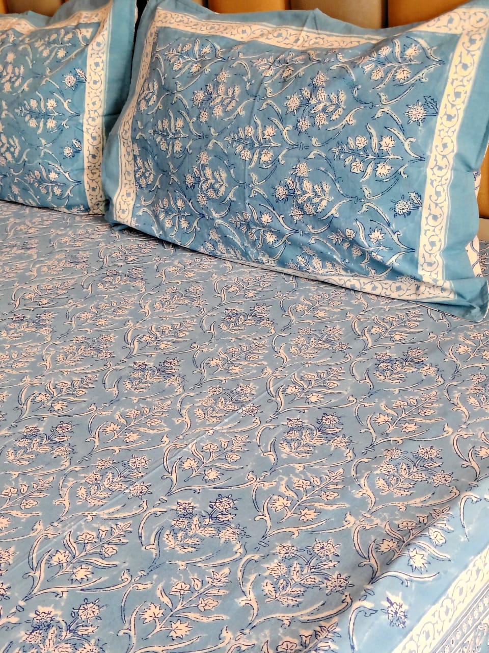 Blue Mughal Hand Block Matching Bedsheet & Dohar Set - Bichhavans