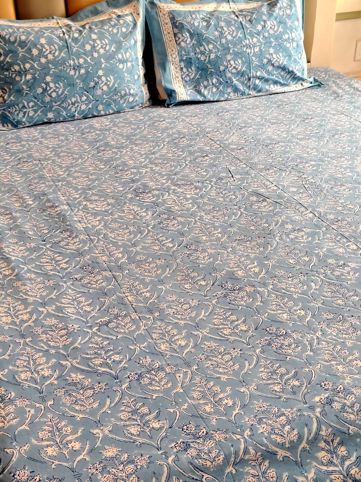 Blue Mughal Hand Block Matching Bedsheet & Dohar Set - Bichhavans